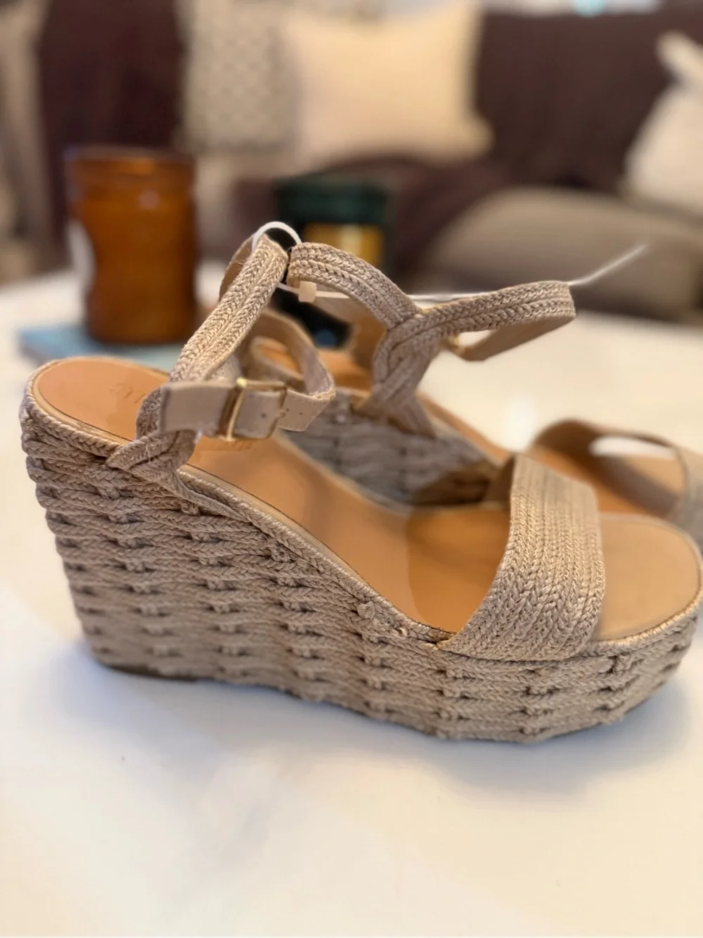 Steve Madden Neutral Woven Espadrille Platform Wedges